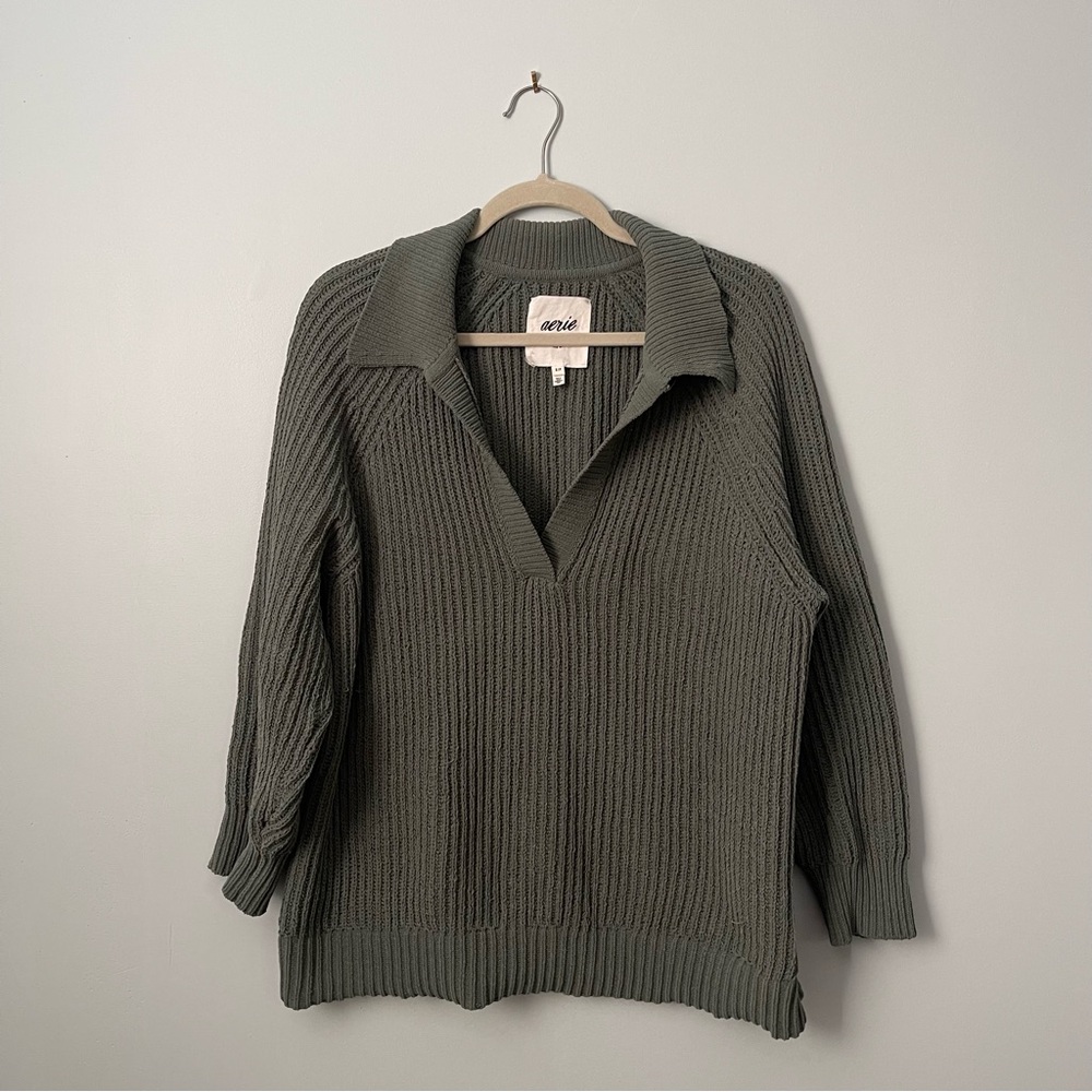 Aerie Olive V-Neck Sweater
